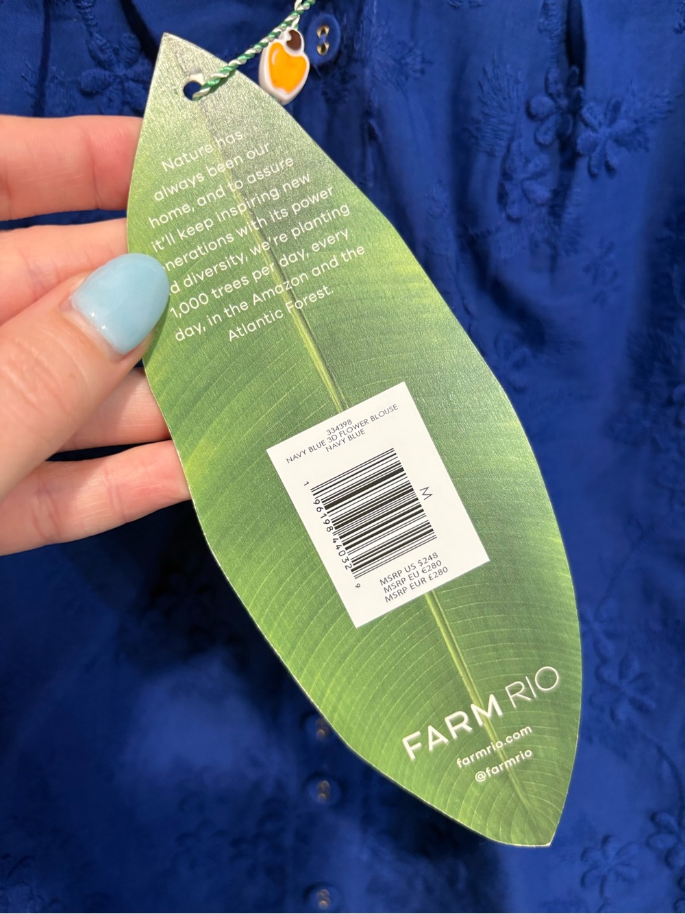 FARM Rio Cobalt Blue Puff-Sleeve Button Front Blouse - Picture 5 of 7